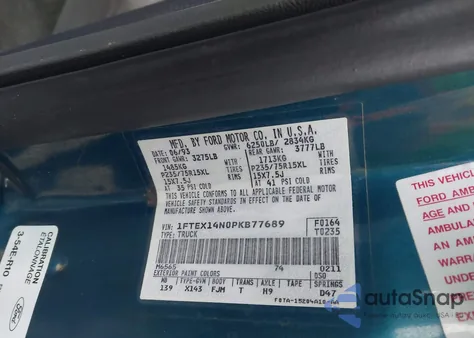 1993 Ford F150 из США, поврежденный, VIN 1FTEX14NOPKB77689